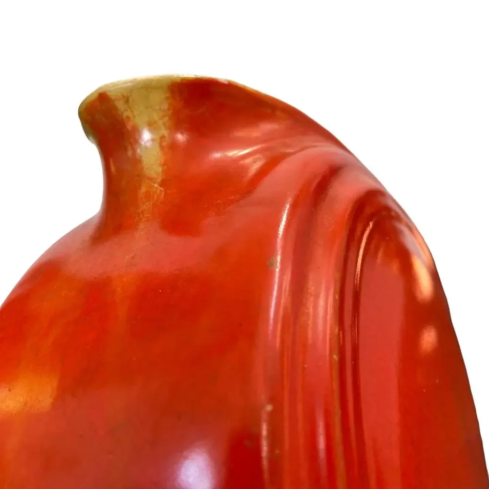 Vintage Disc Pitcher Orange Red Art Deco Poppy Crazing Unmarked 1930s USA READ